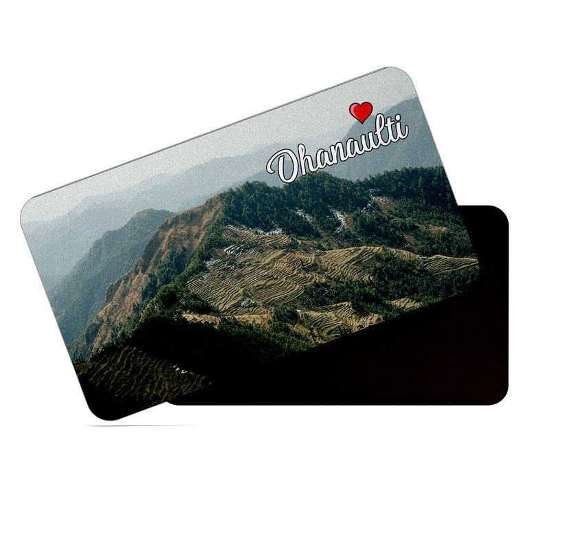 dhcrafts Rectangular Rubber Fridge Magnet / Magnetic Card Multicolor Uttarakhand Dhanaulti Design Pack of 1 (8.6cm x 5.4cm)